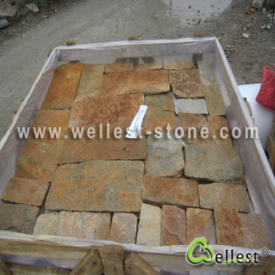 LL-308 Golden Rusty Multi Color Loose Stone for Wall Cladding (Big Strip Type)