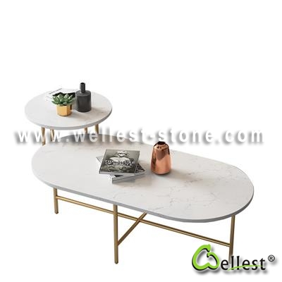 M821 Calacatte White Marble Round Coffee/Tea/ Restaurant Table 4