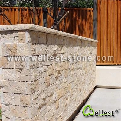 L727 yellow beige limestone ashlar pattern for garden wall