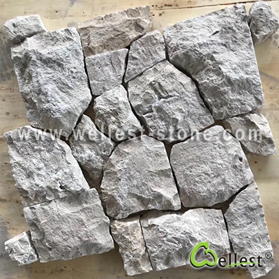 L626 Grey beige limestone wall cladding panel on meshed