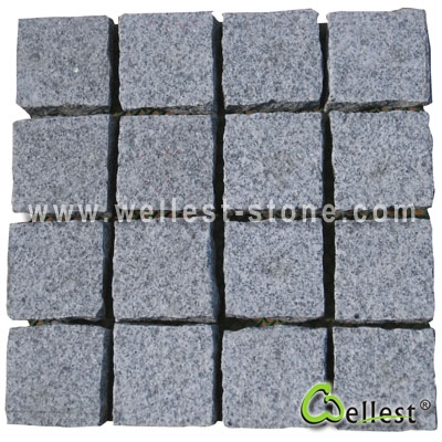 G654 Medium Grey Granite Cobble on Meshed for Paving