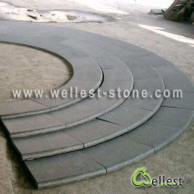 G654 Sesame Black Granite Flamed Finish Swimming Pool Arc Copping Tile with Honed Bullnose Edge 1