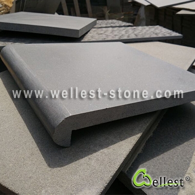 G654 Sesame Black Granite Flamed Finish Swimming Pool L shape Copping Tile with Bullnose Edge 1