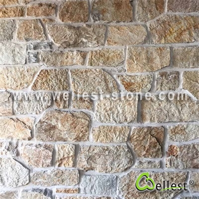 LS-100 Yellow Limestone Loose Stone Tumbled Long Strip Random Tile