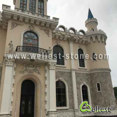 S014 Beige Mixed Slate & Quartzite Castle Wall Pillow Face Mushroom Stone