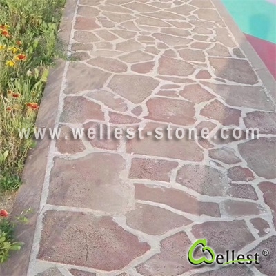 V405 Red Color Volcanic  Lava Stone Opus Incertum Random Loose Wall Stone