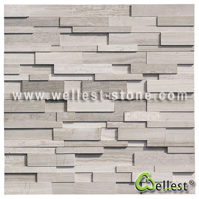 White Wood Marble Ledge Stone Polished Finish Rectangle Shape