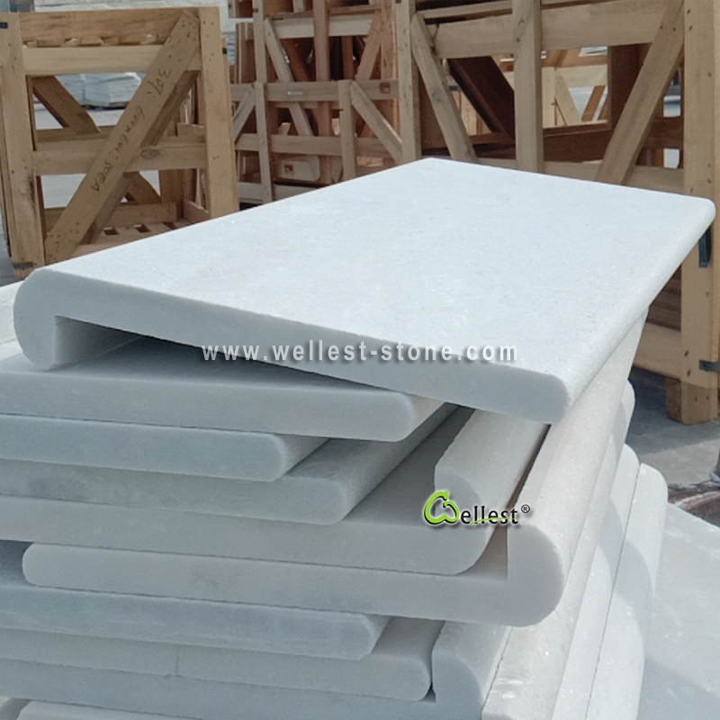 Super White Quartzite Marble Flamed Anti-slip Coping with Drop Face Bullnose Edge