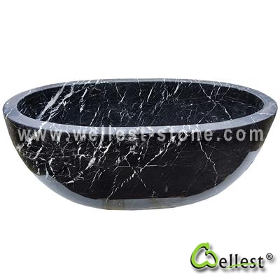 M501 Black Marquina Marble Stone Freestanding Bathtub