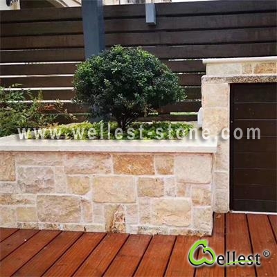 L727 yellow beige limestone ashlar pattern for garden wall