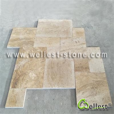 T100 Beige Yellow Travetine French Pattern Paver Acid Finish