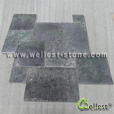 L626  Vogue Black Limestone French Pattern Paver Honed and Tumebled Finish