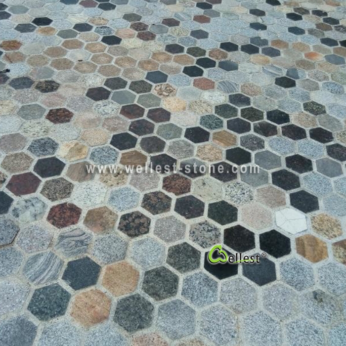 Random mixed colorful granite hexagon paving tile