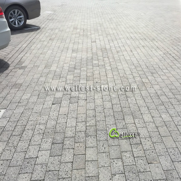 V404 grey lava stone 10x20cm cobble paver for driveway
