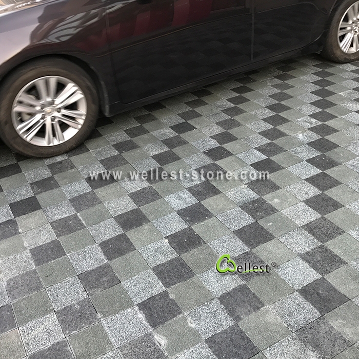 G566 +G612+ G331 green granite bushhammered cobble for driveway