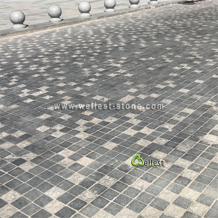 G684+G654+G603 light medium dark grey granite natural split cobble for driveway