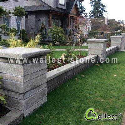 G345 Black granite garden fence and entrance stone column