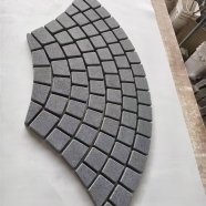G654 Dark grey Granite Cobblestone on Meshed in Big Fan Shape