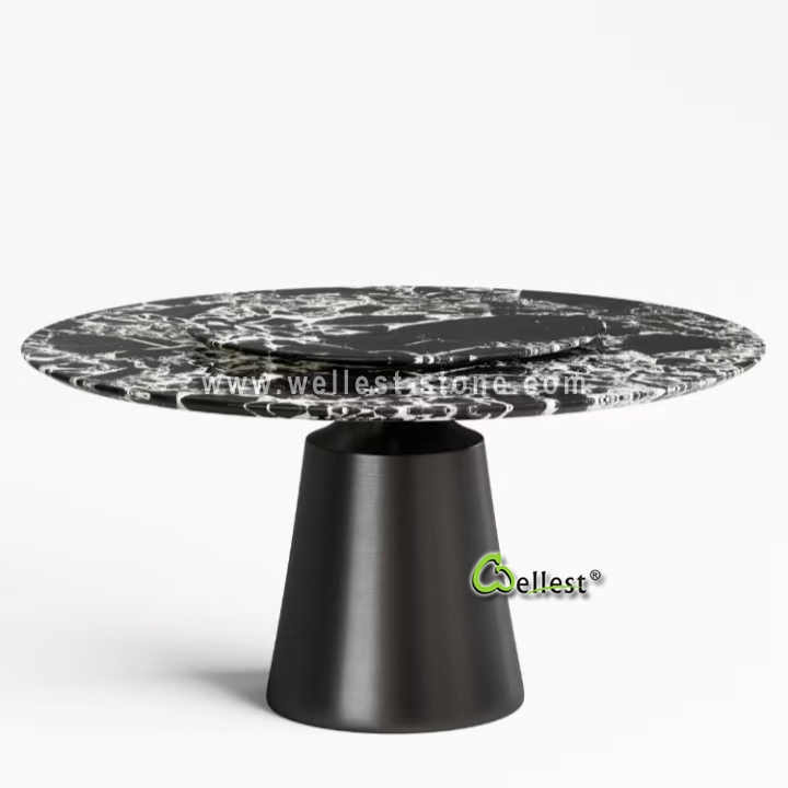 Modern Luxury Natural Stone Round Dining Table | Handmade Marble Table for Villa & Hotel