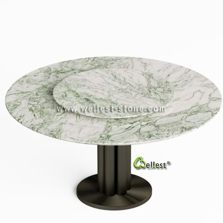 High End Luxury Stone Furniture Custom Round Dining Table with Unique Natural Marble Pattern