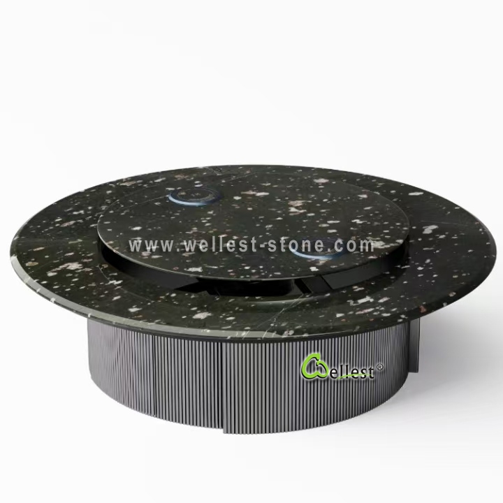 Luxury Electric Rotating Round Dining Table Natural Stone Marble Top Smart Table for Villa Hotel Pro